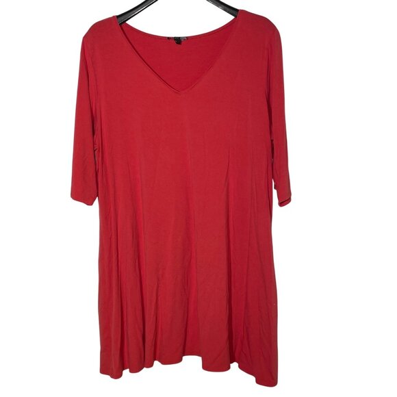 Eileen Fisher V-Neck Stretch Tunic Top Sz 2X Pink/Salmon Minimalist Basic - Picture 1 of 5